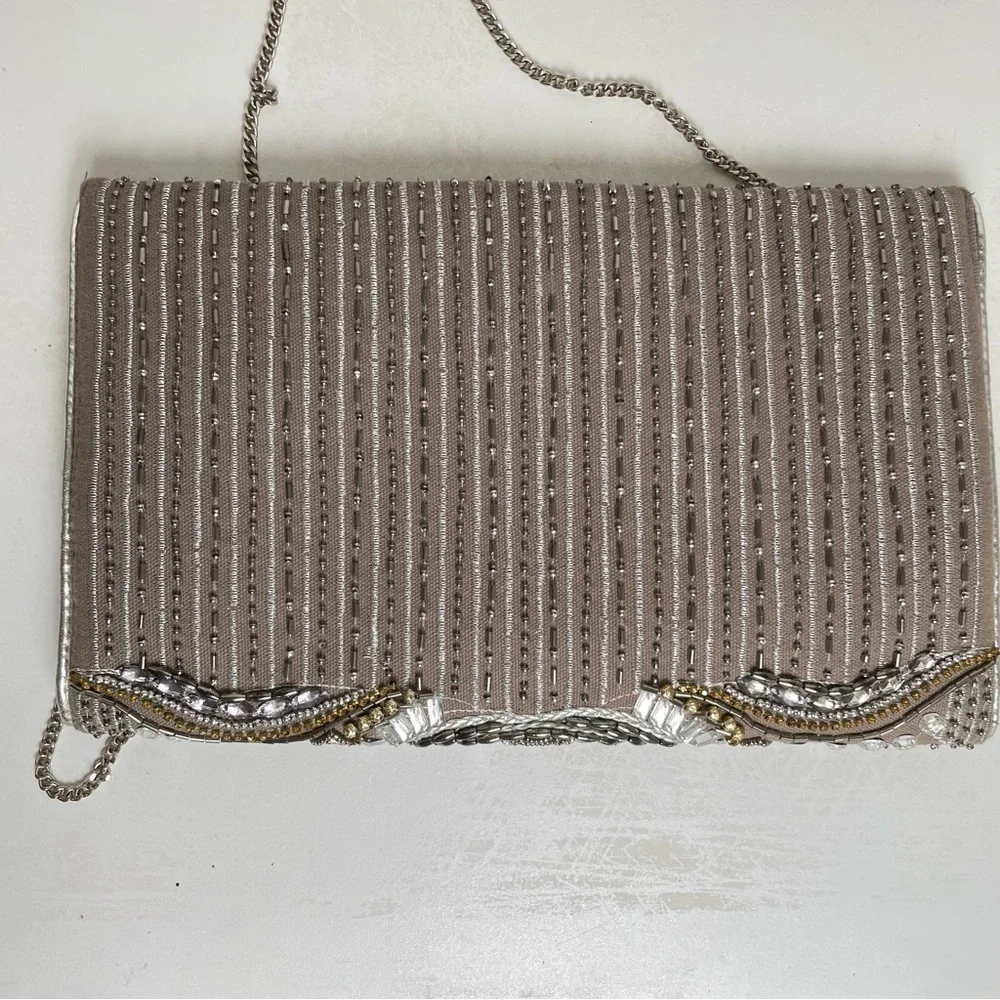 Ethereal Embroidered Beaded Clutch Crossbody Made India Fairy Feminine Romantic - Picture 4 of 9